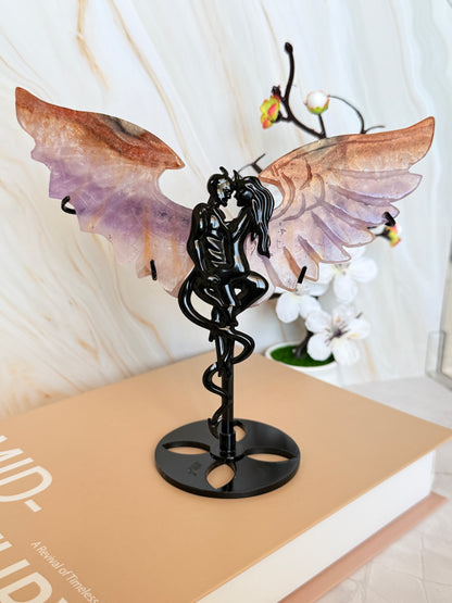 Crystal Angel Wings Carving on Stand | Natural Agate & Amethyst | 17cm