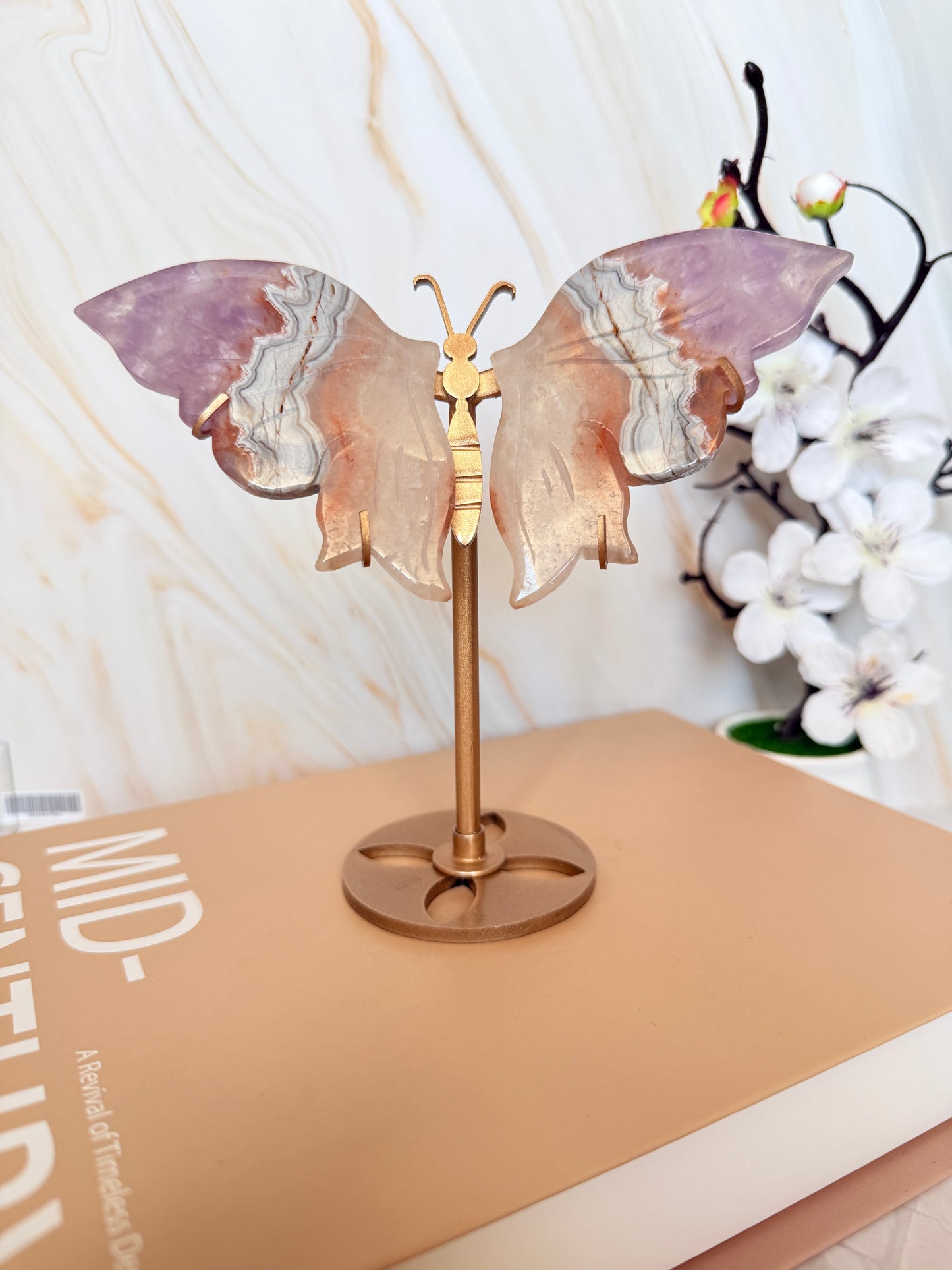 Crystal Butterfly Wings Sculpture | Amethyst Agate | Transformation & Beauty