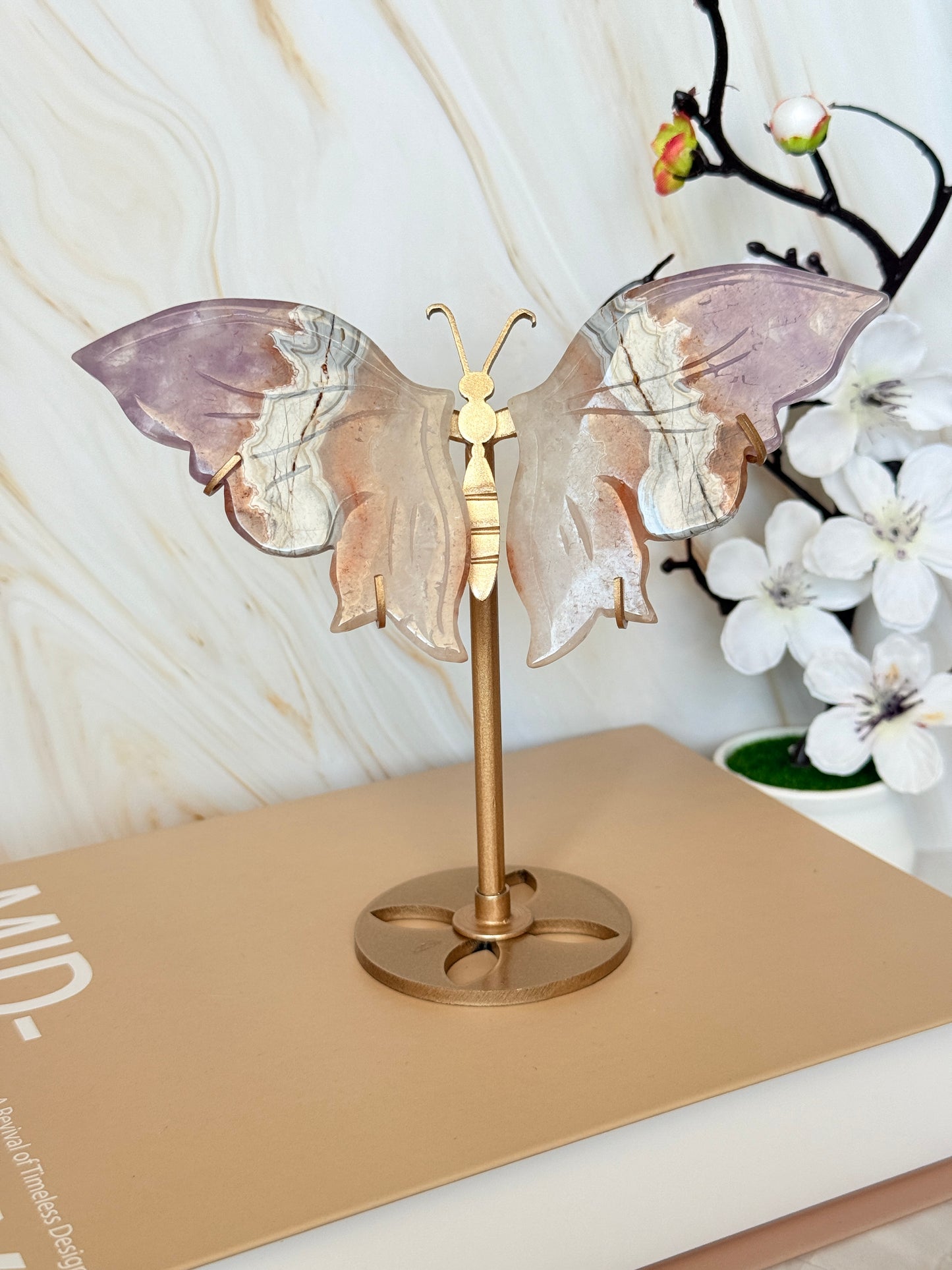 Crystal Butterfly Wings Sculpture | Amethyst Agate | Transformation & Beauty
