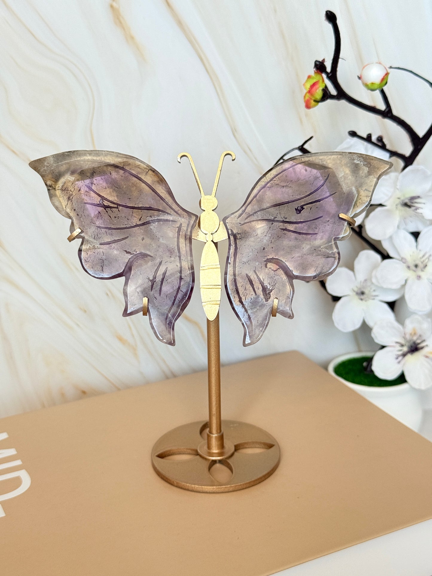 Crystal Butterfly Wings Sculpture | Amethyst Agate | Transformation & Beauty