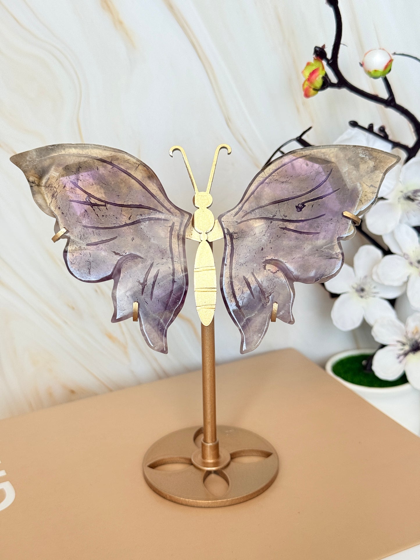 Crystal Butterfly Wings Sculpture | Amethyst Agate | Transformation & Beauty