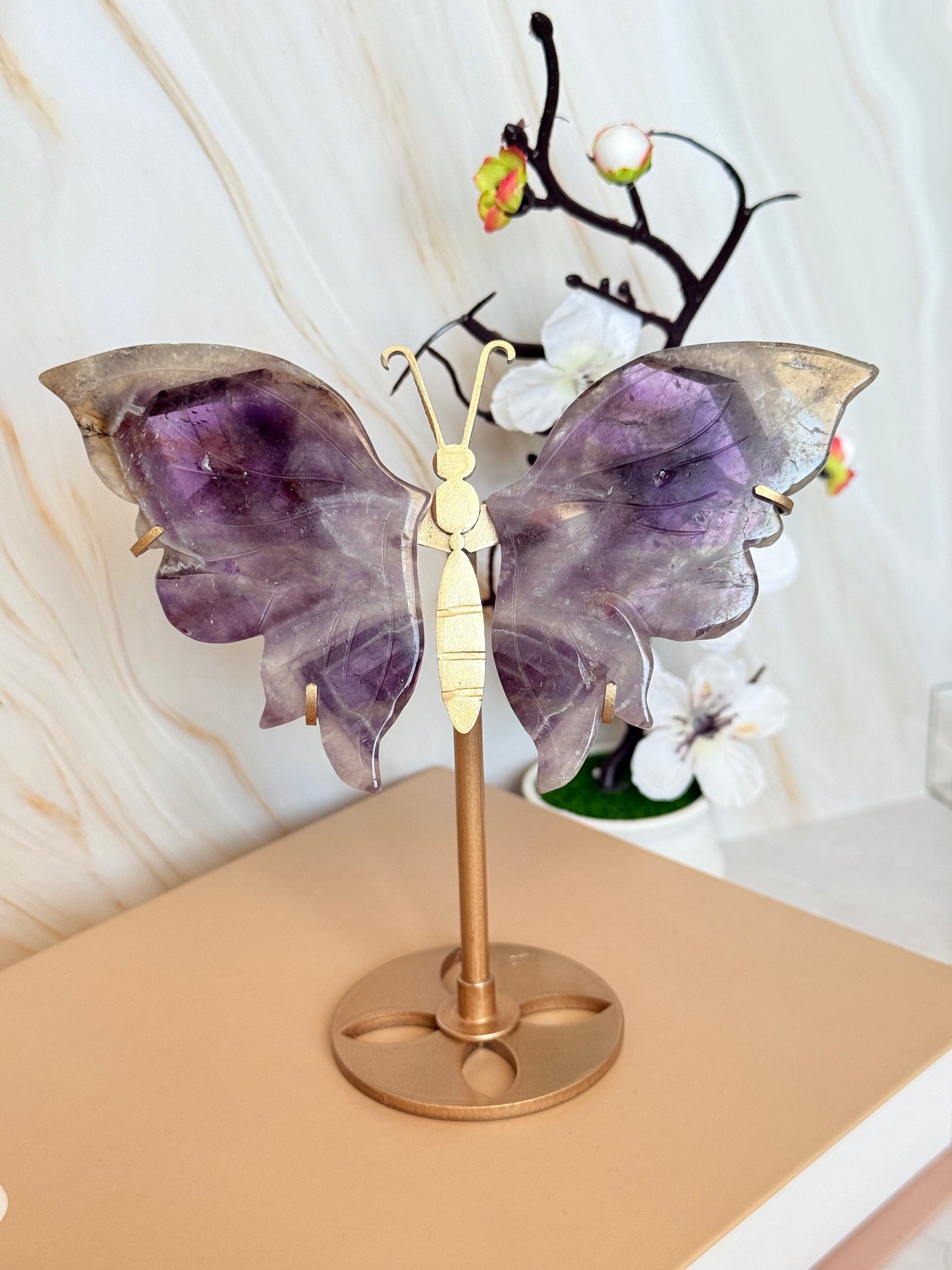 Crystal Butterfly Wings Sculpture | Amethyst Agate | Transformation & Beauty