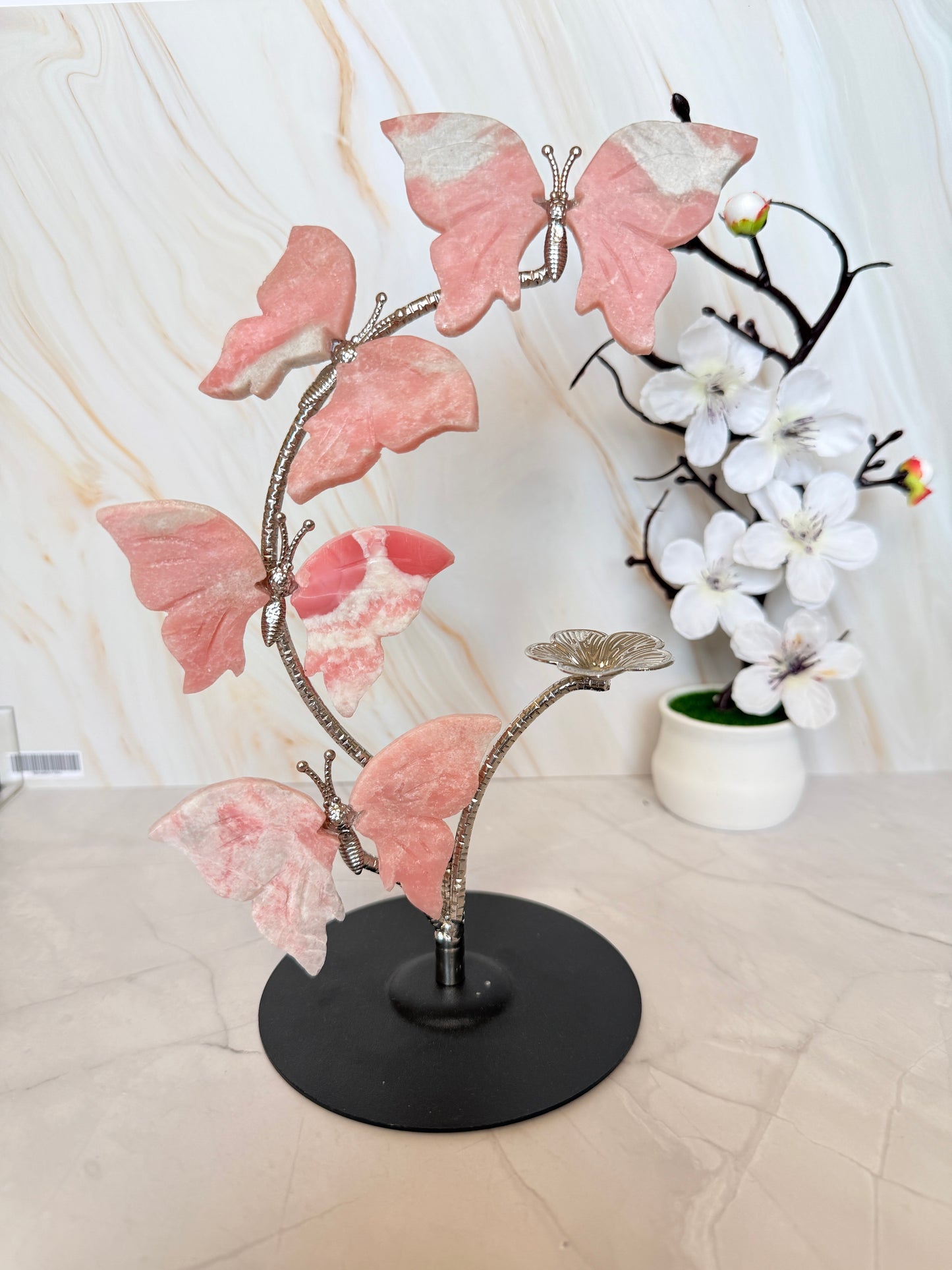 Pink Opal Butterfly Tree Display | Crystal Sphere Holder | Love & Calm