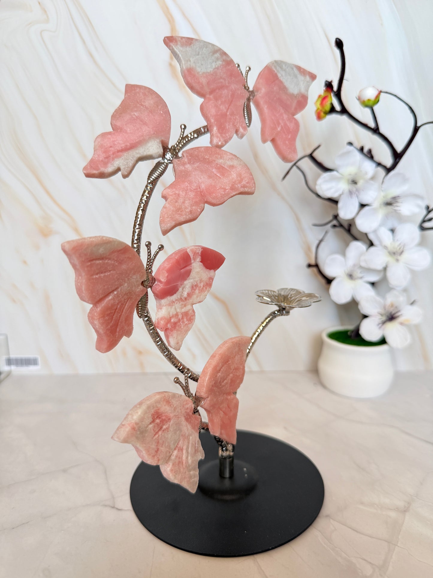 Pink Opal Butterfly Tree Display | Crystal Sphere Holder | Love & Calm
