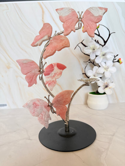Pink Opal Butterfly Tree Display | Crystal Sphere Holder | Love & Calm