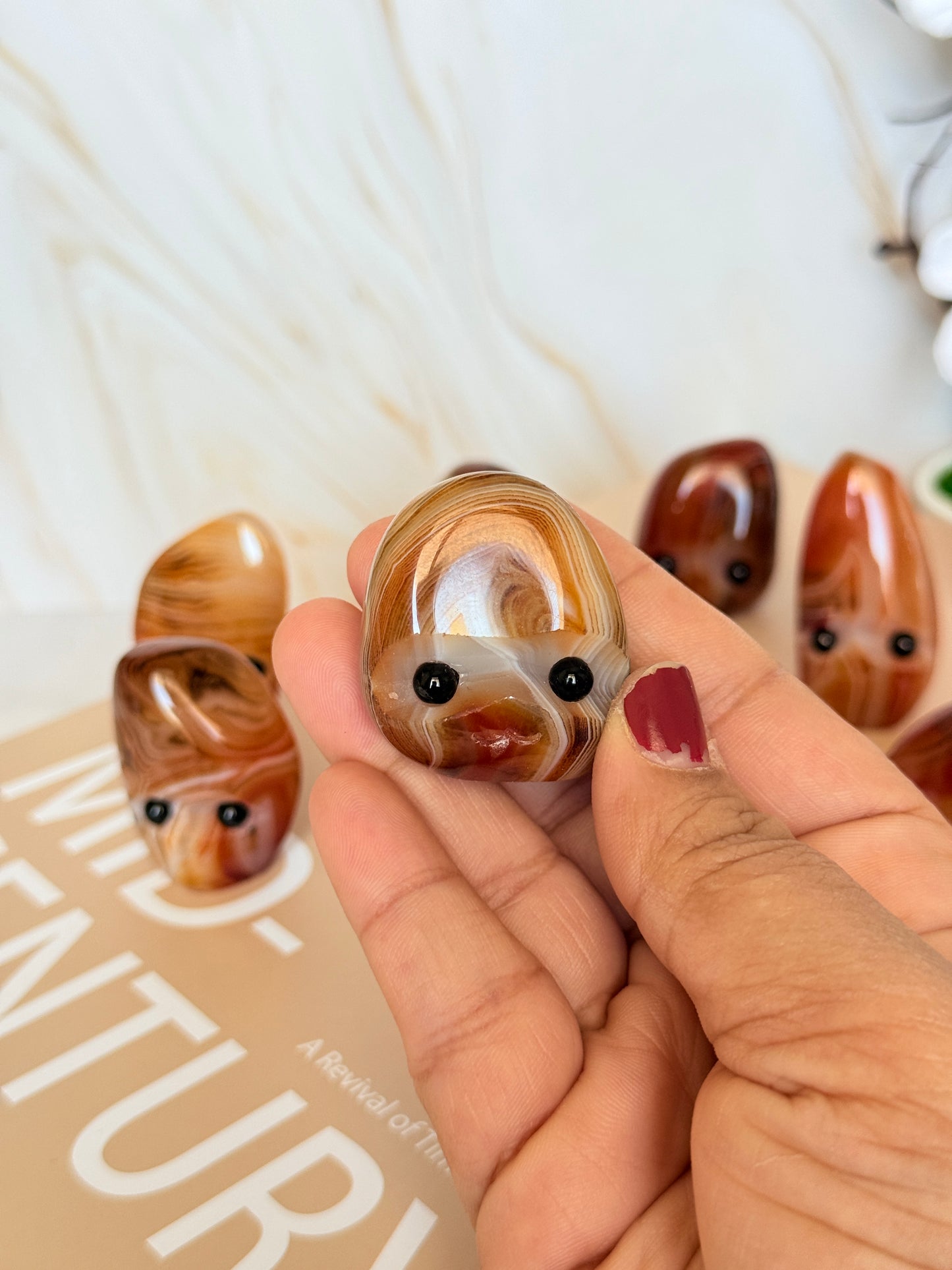 Cute Sardonyx Pocket Stone | Smiley Face Crystal | Strength & Protection