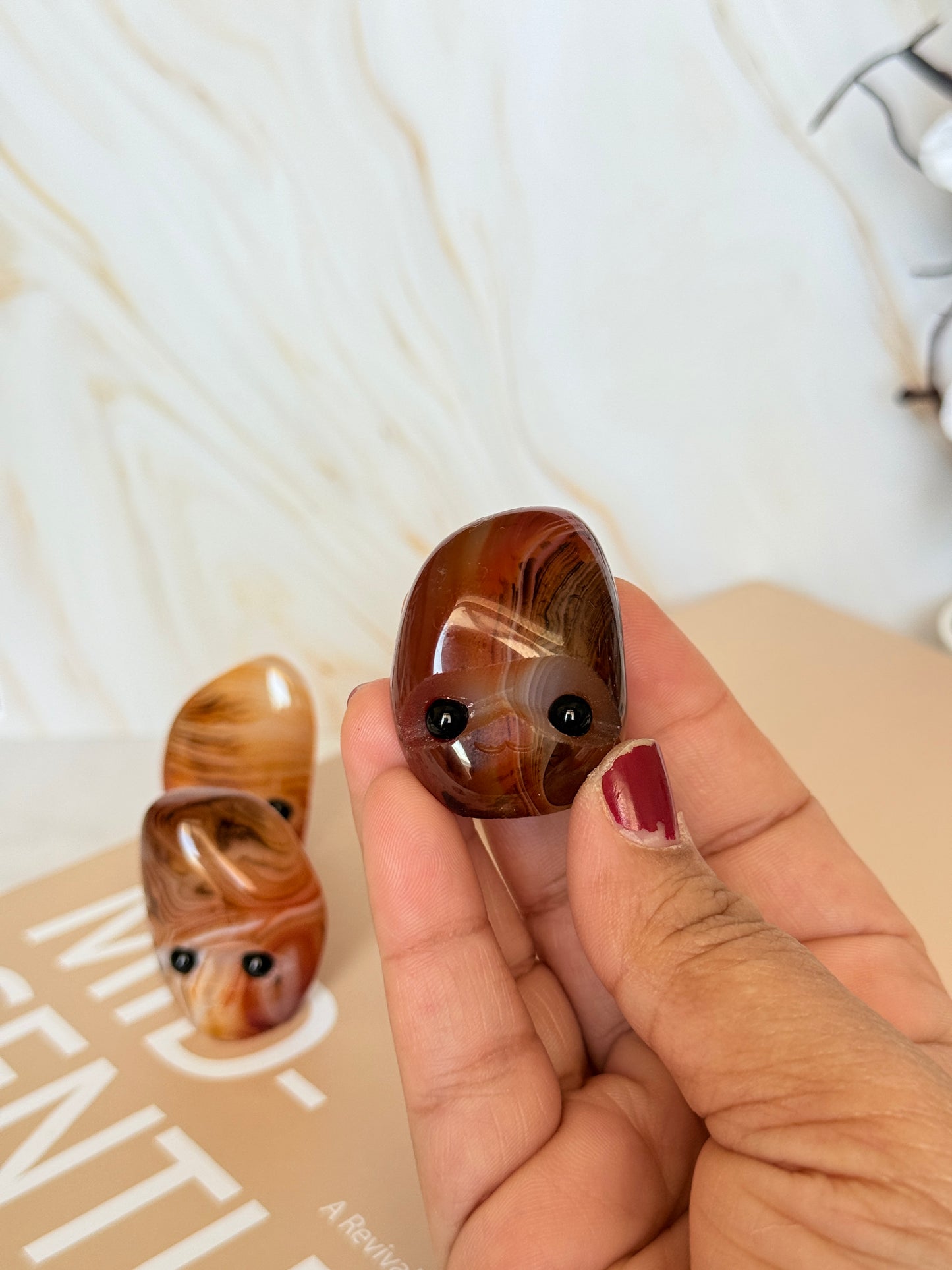 Cute Sardonyx Pocket Stone | Smiley Face Crystal | Strength & Protection