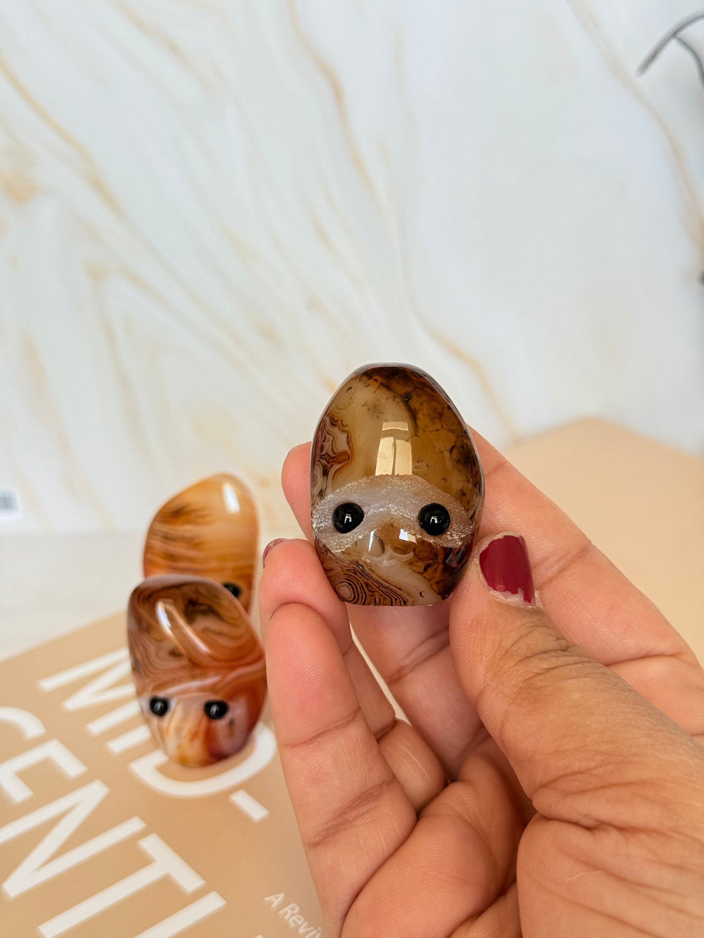 Cute Sardonyx Pocket Stone | Smiley Face Crystal | Strength & Protection