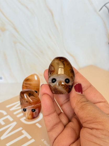 Cute Sardonyx Pocket Stone | Smiley Face Crystal | Strength & Protection
