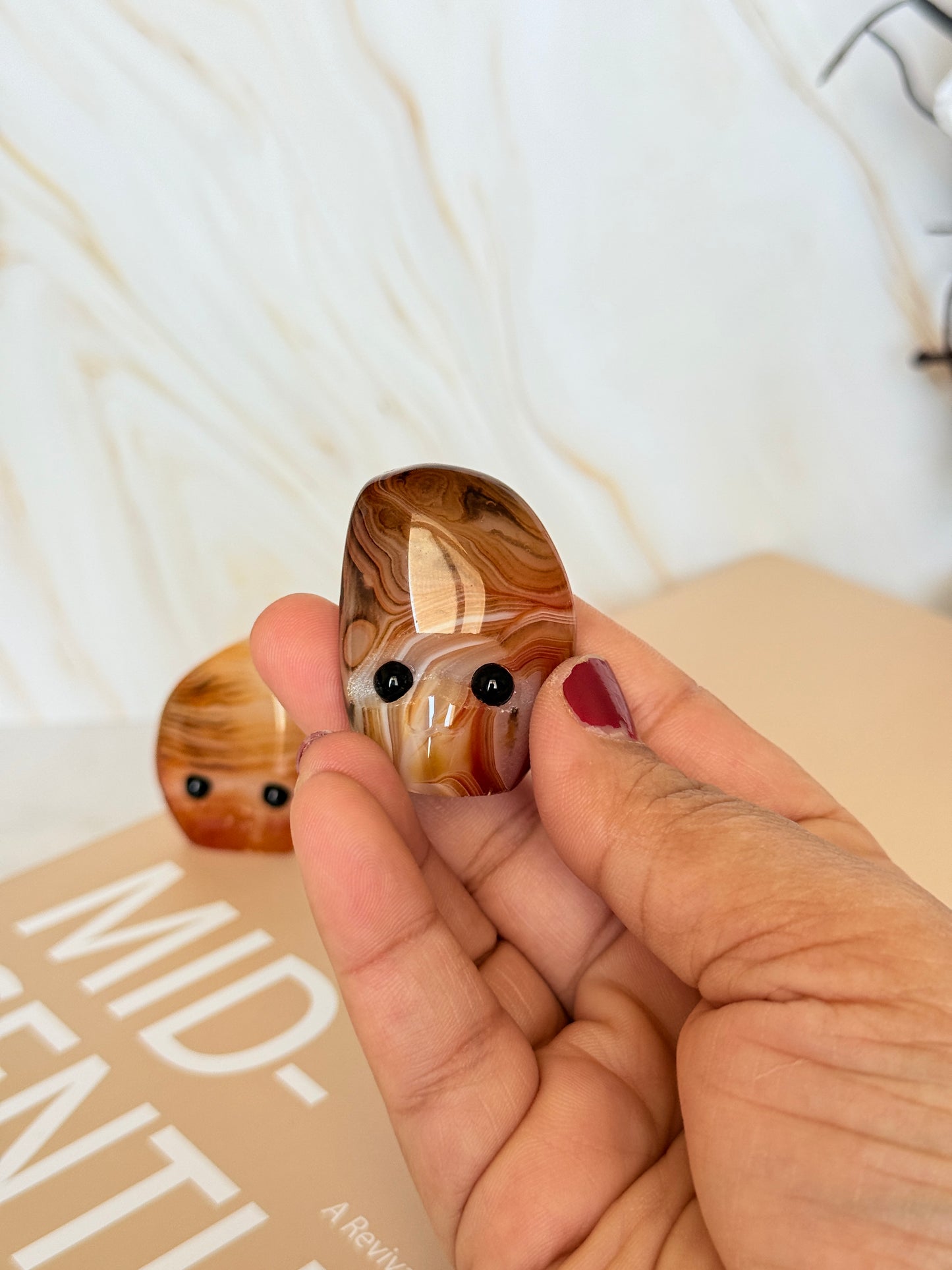 Cute Sardonyx Pocket Stone | Smiley Face Crystal | Strength & Protection