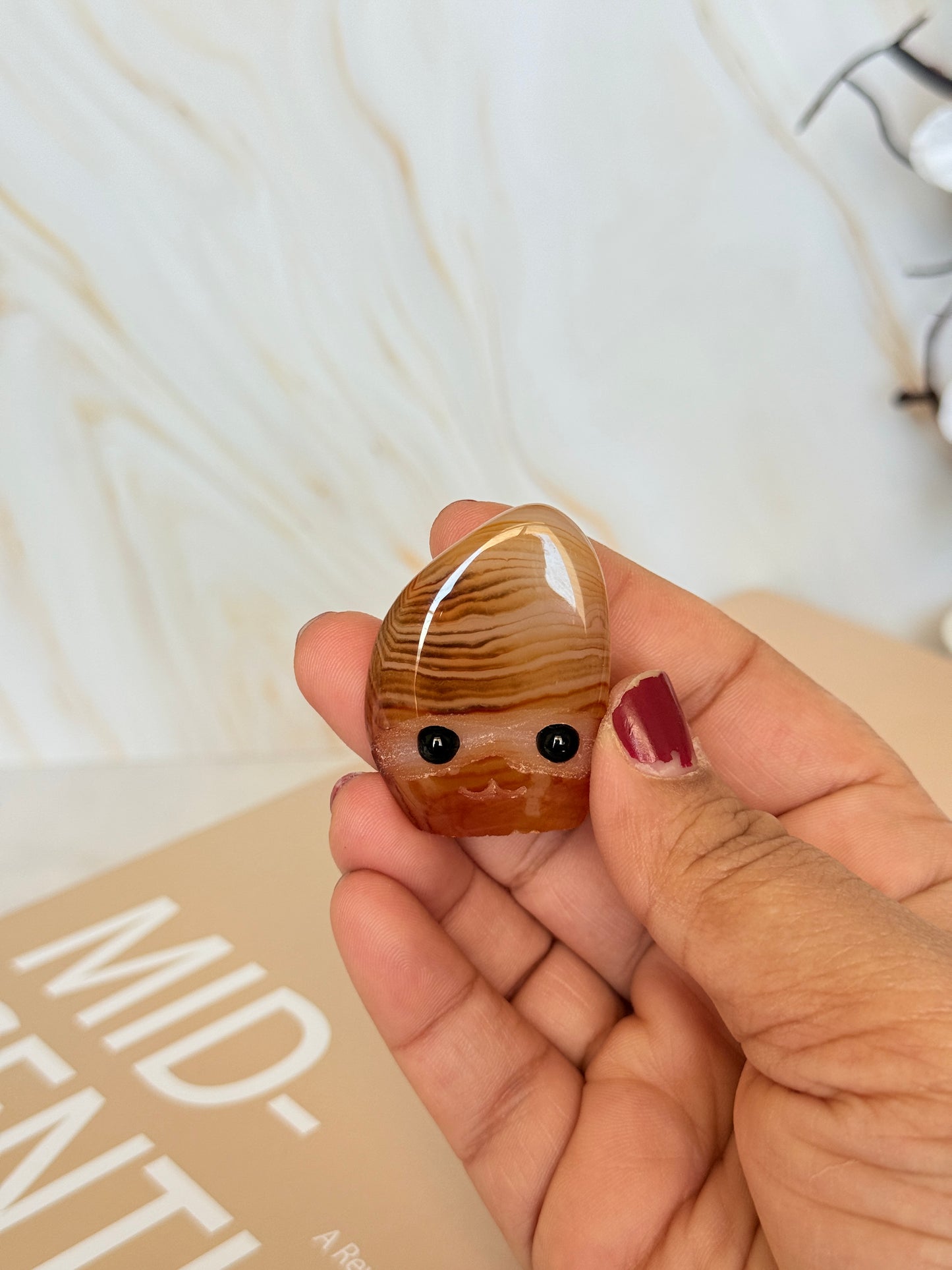 Cute Sardonyx Pocket Stone | Smiley Face Crystal | Strength & Protection