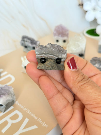 Crystal Cluster Pocket Buddy | Raw Quartz & Amethyst | Cute Crystal Companion