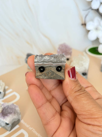 Crystal Cluster Pocket Buddy | Raw Quartz & Amethyst | Cute Crystal Companion