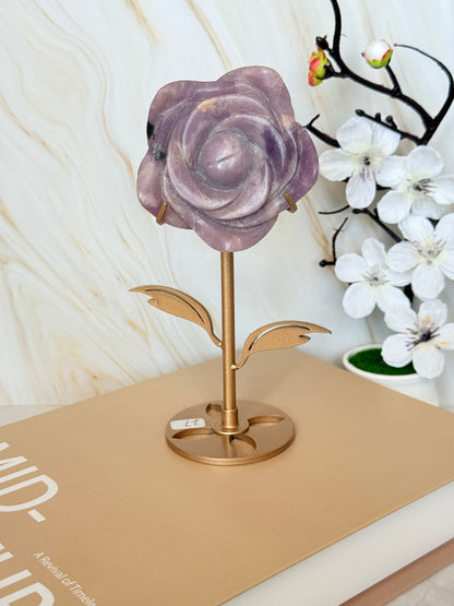 Crystal Rose Flower on Gold Stand | Natural Gemstone | 15.5cm | Choose Your Stone