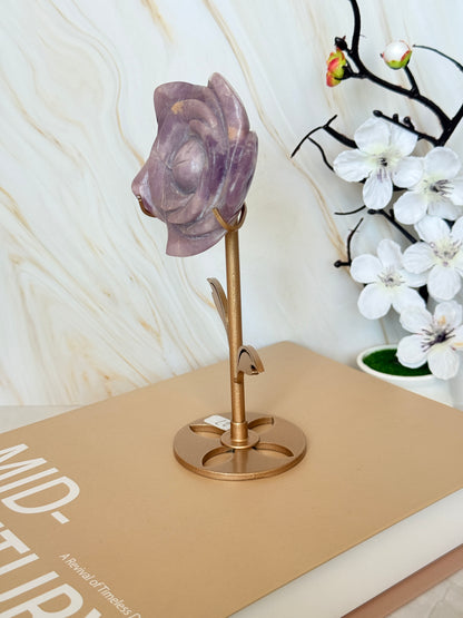 Crystal Rose Flower on Gold Stand | Natural Gemstone | 15.5cm | Choose Your Stone