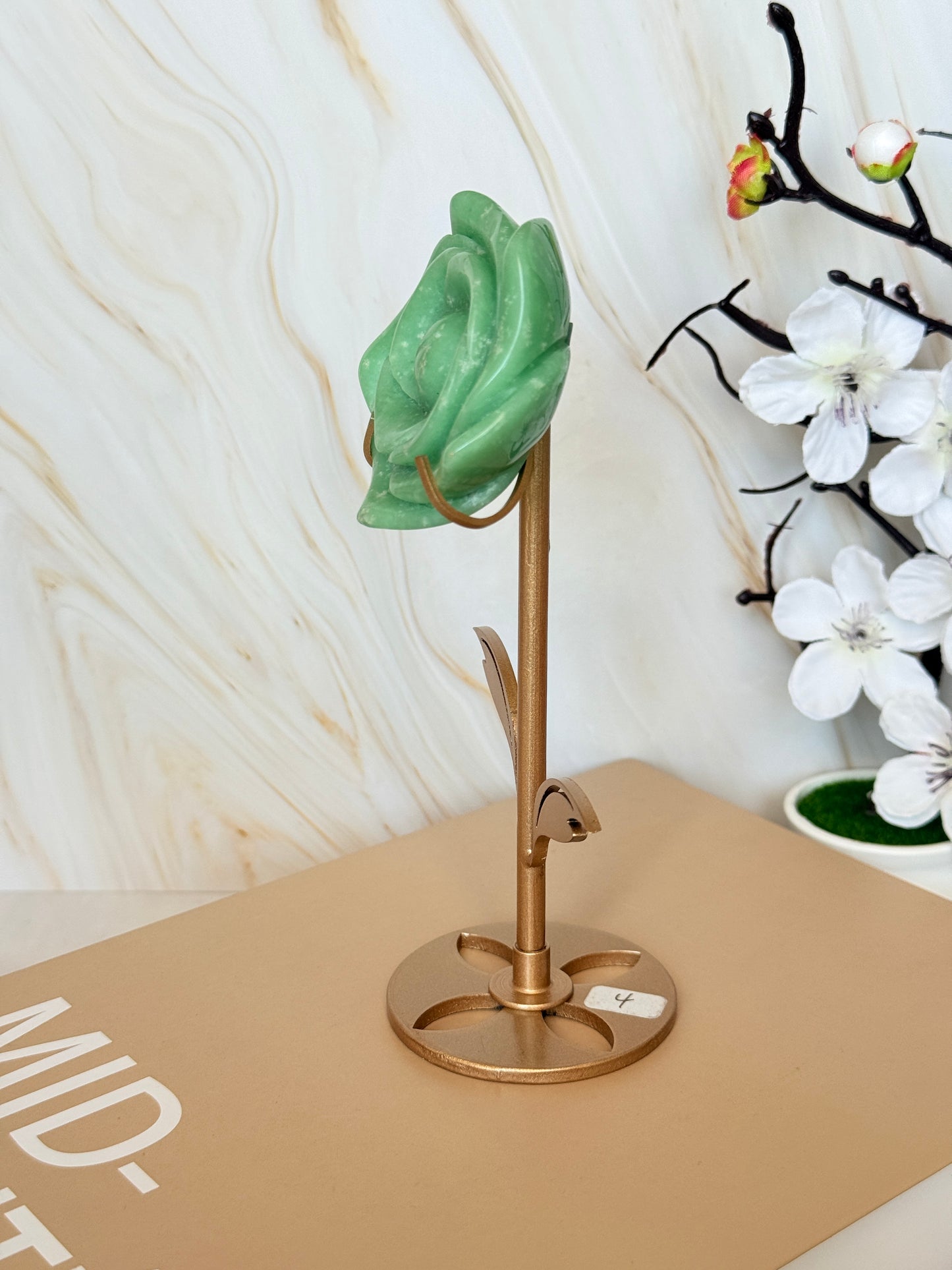 Crystal Rose Flower on Gold Stand | Natural Gemstone | 15.5cm | Choose Your Stone