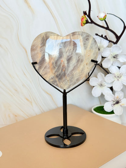 Flashy Moonstone Heart Display | Blue Adularescence | Tanzania | Intuition & Magic