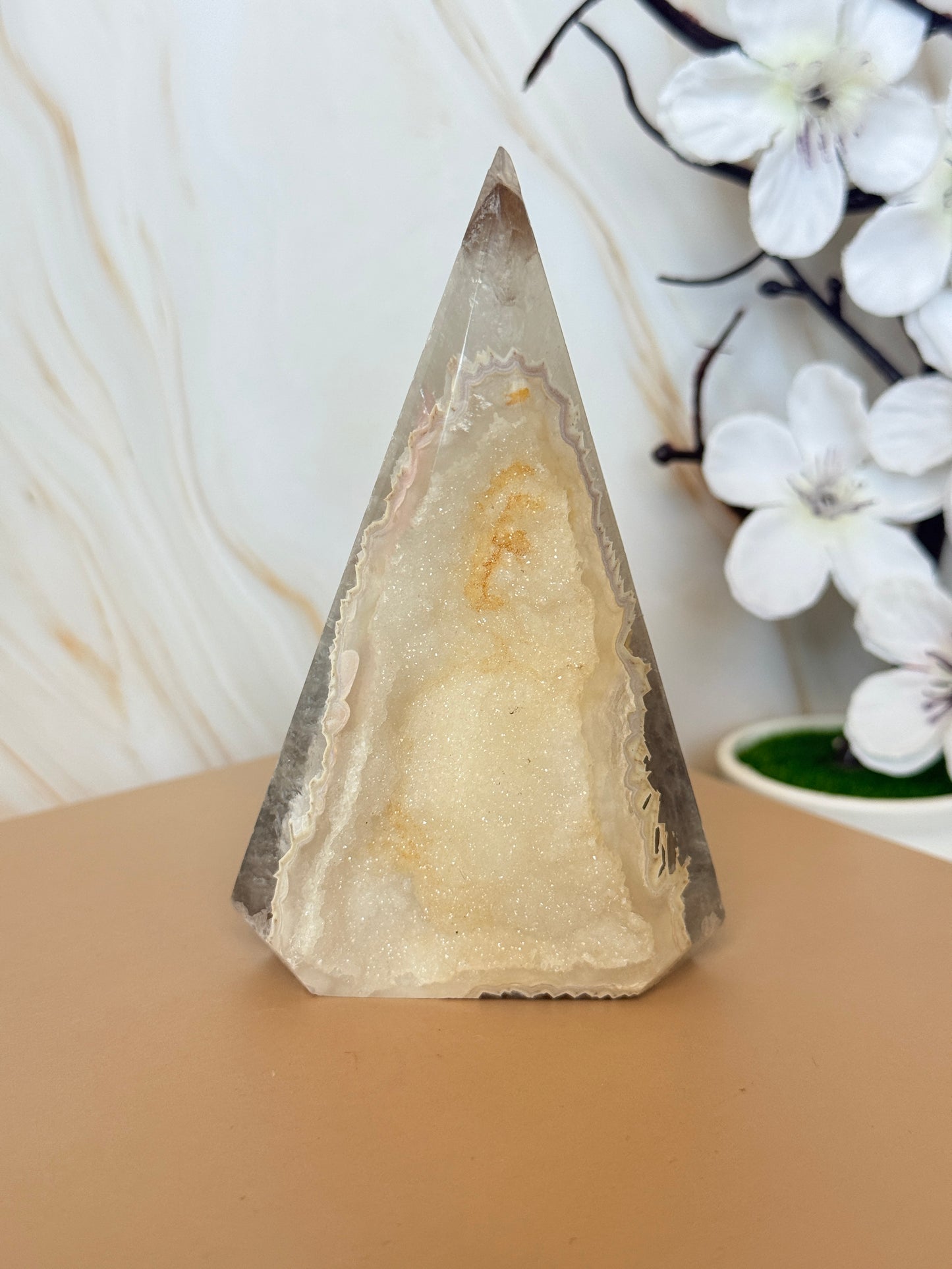 Druzy Agate Point | Natural Crystal Tower | Brazil | 9.5-10.5cm