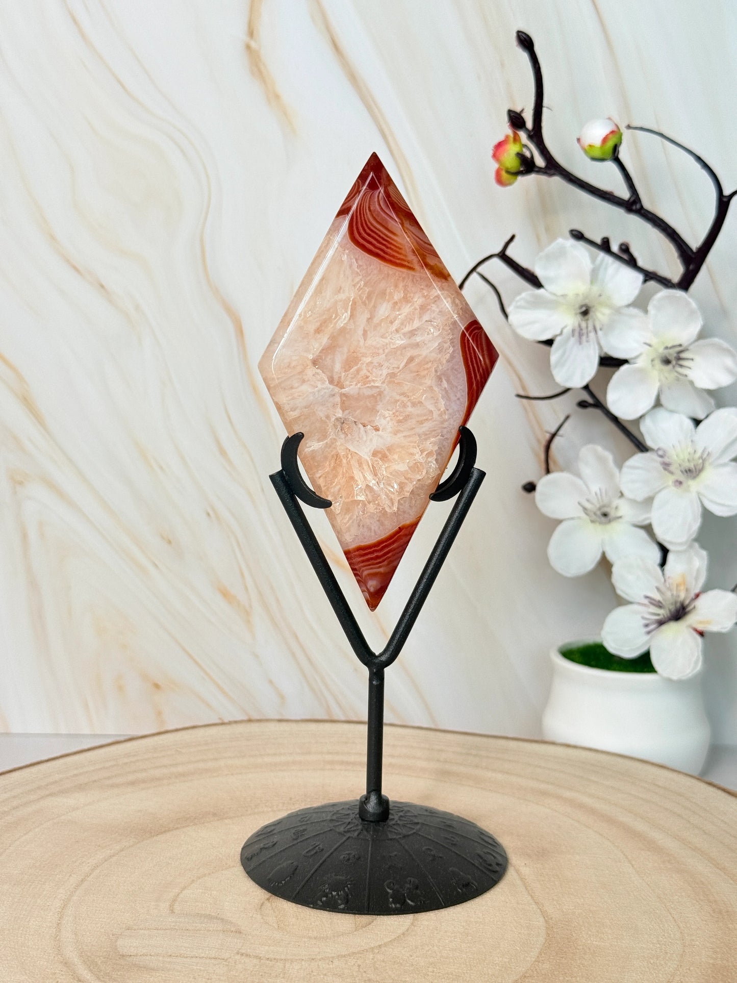 Red Sardonyx Crystal Diamond | Strength & Vitality | Display Stand Included