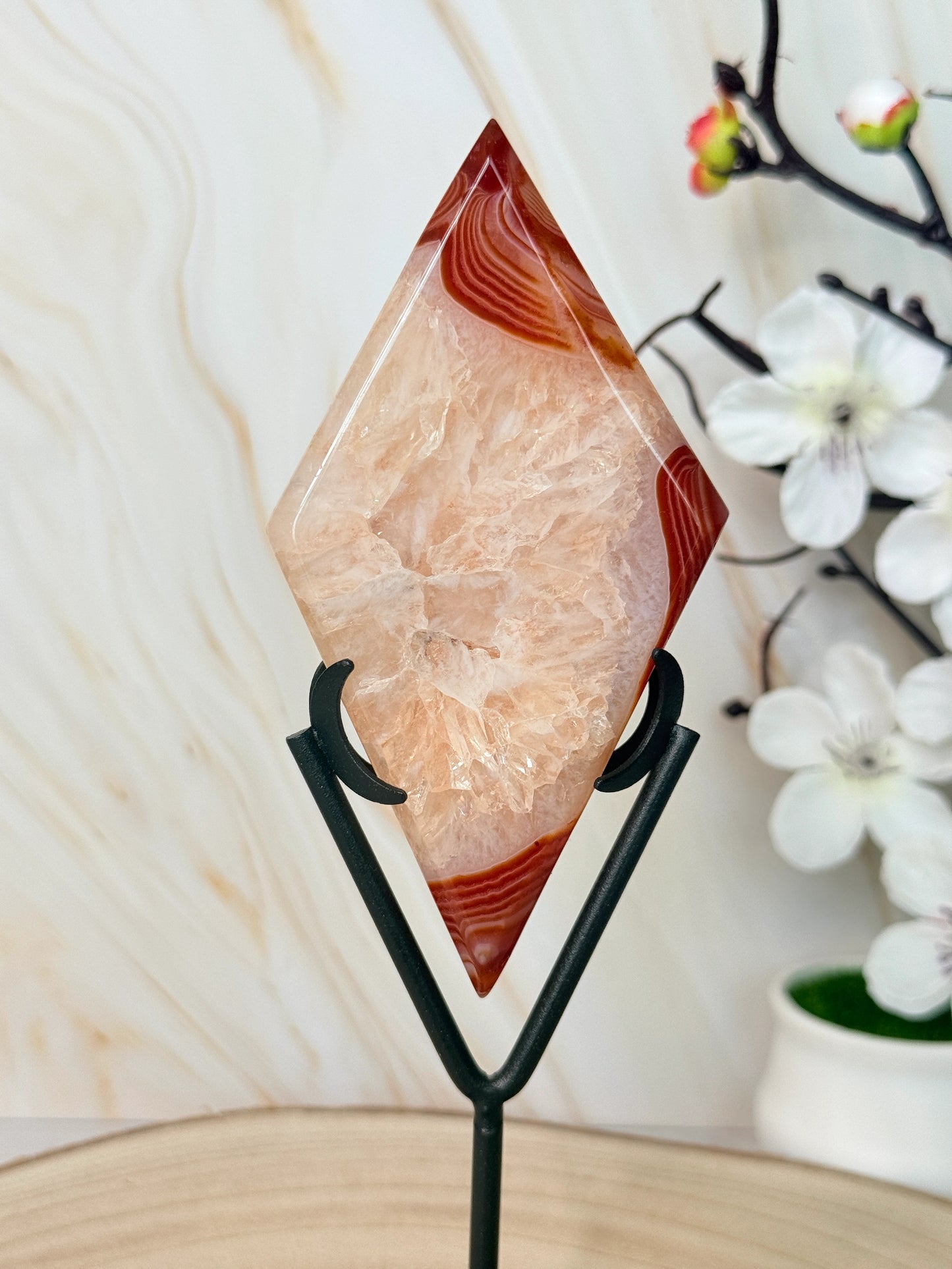 Red Sardonyx Crystal Diamond | Strength & Vitality | Display Stand Included