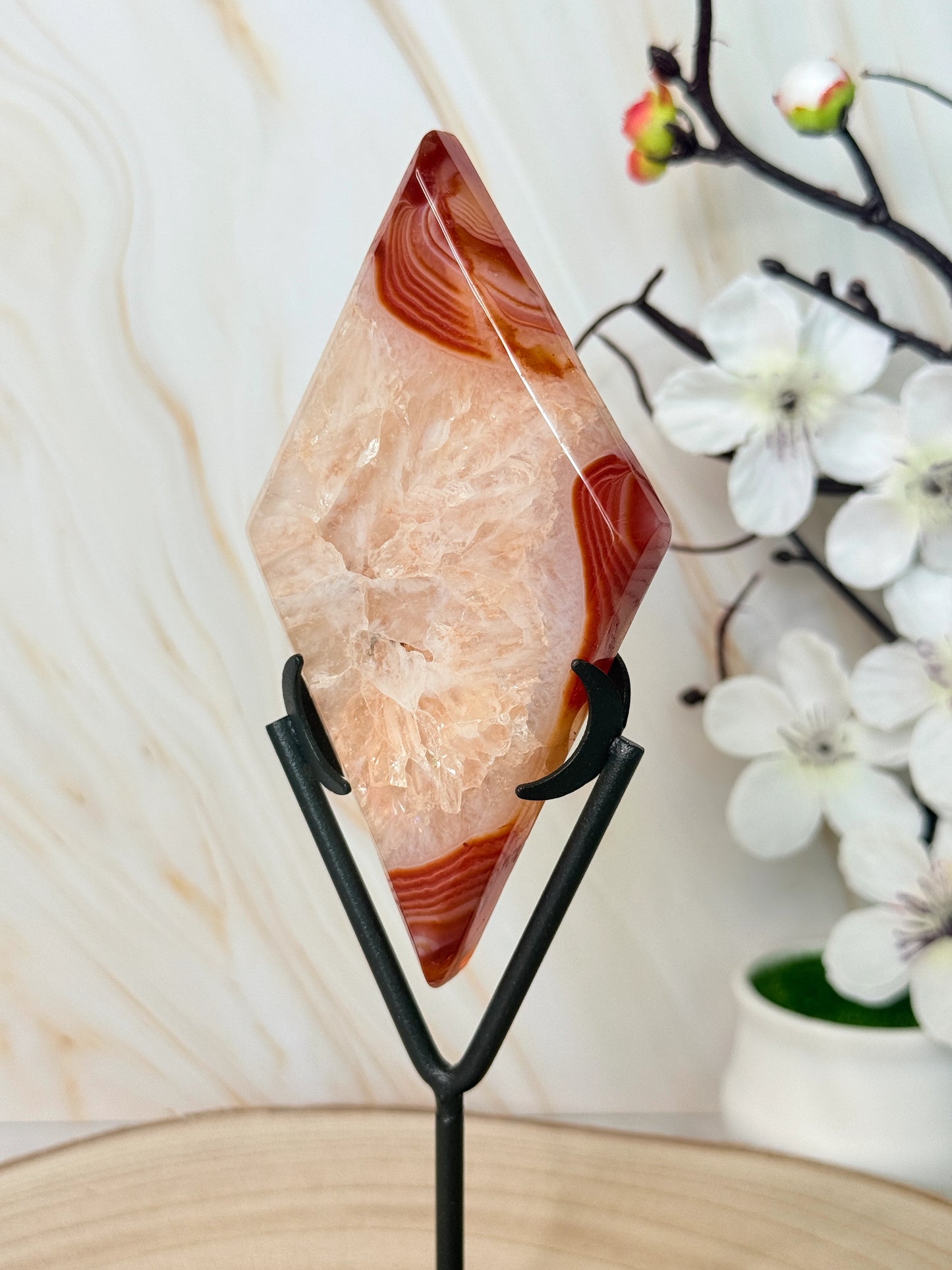 Red Sardonyx Crystal Diamond | Strength & Vitality | Display Stand Included