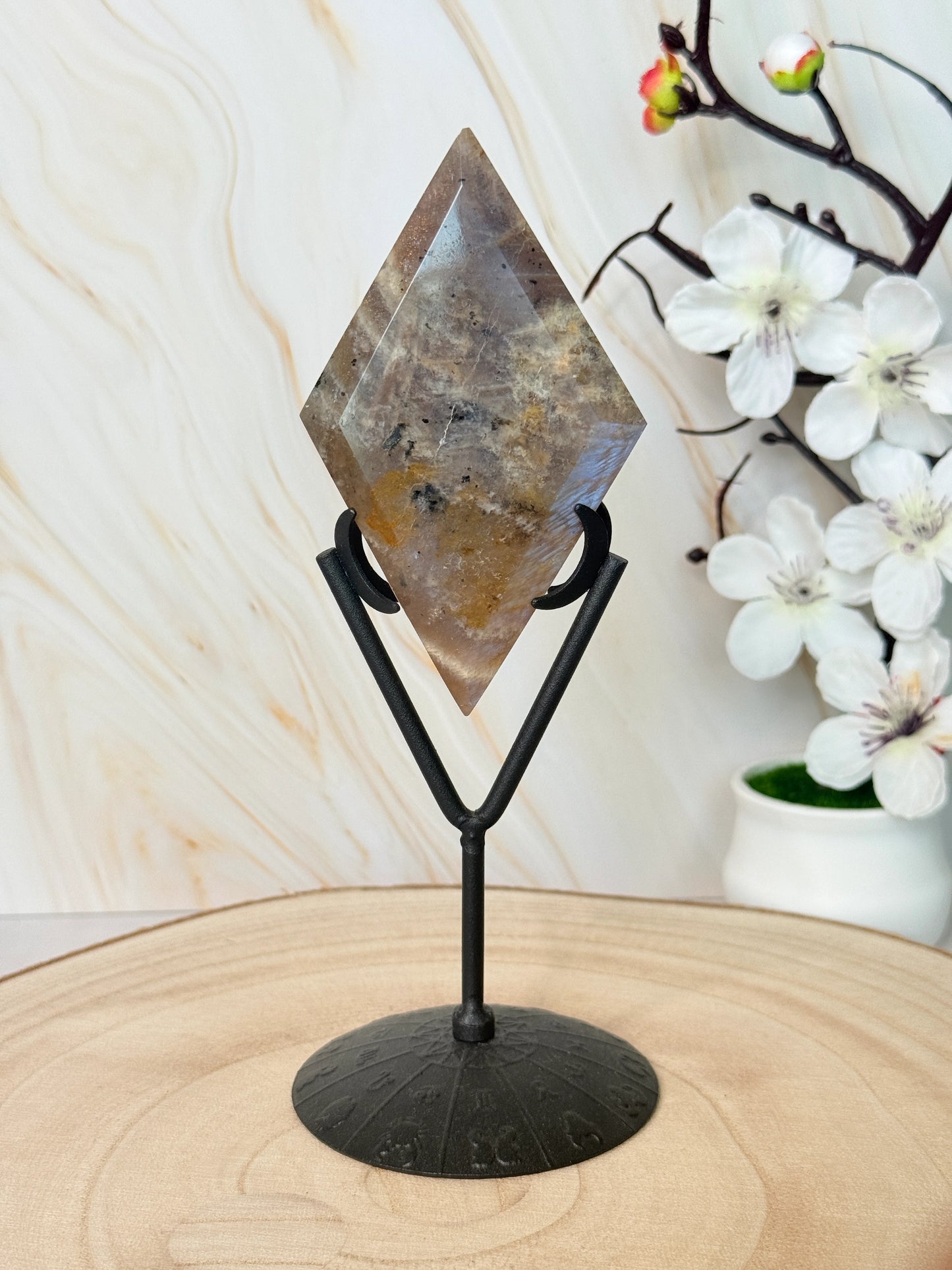 Moonstone Crystal Diamond | Intuition & New Beginnings | Blue Flash
