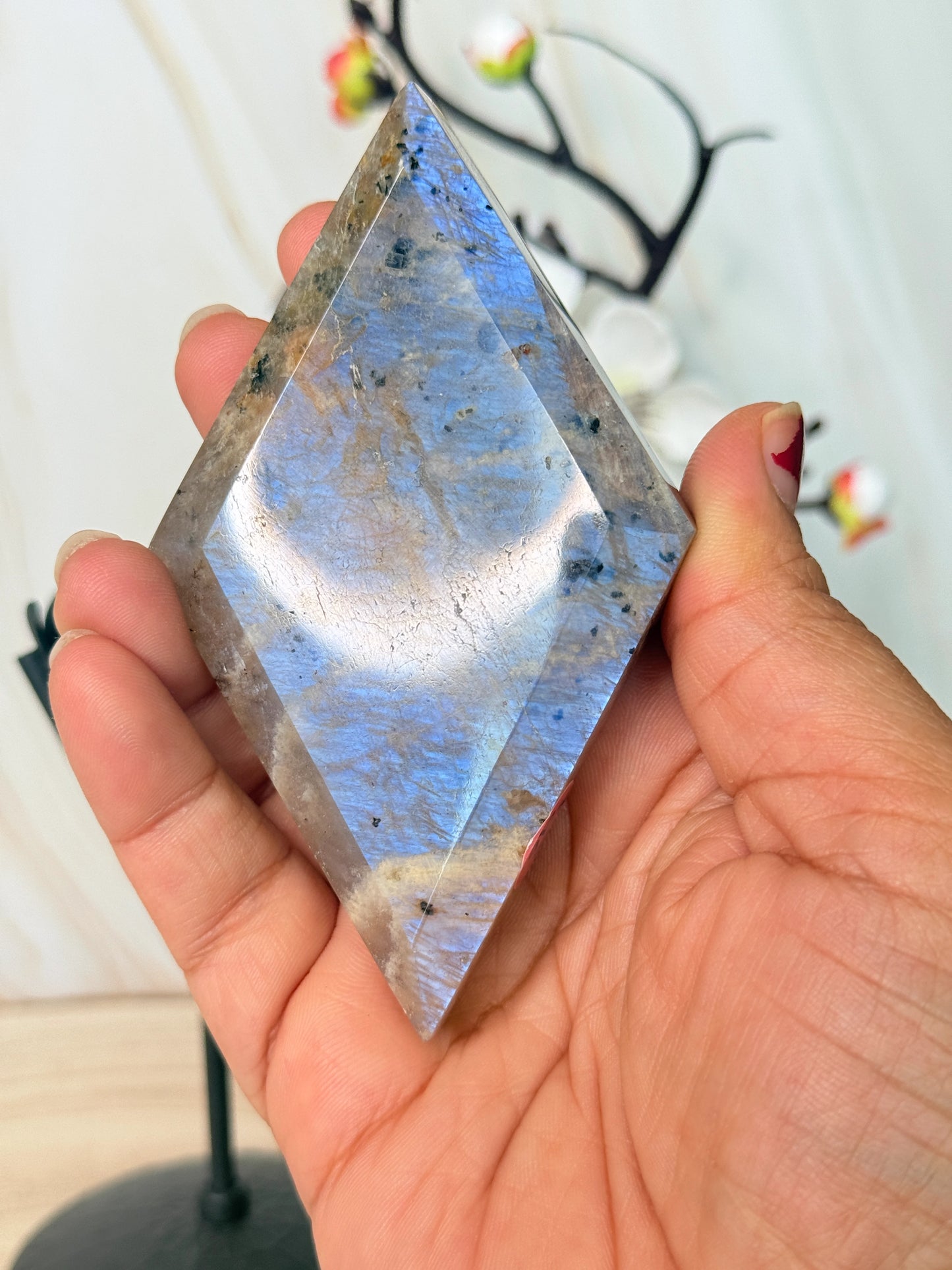 Moonstone Crystal Diamond | Intuition & New Beginnings | Blue Flash