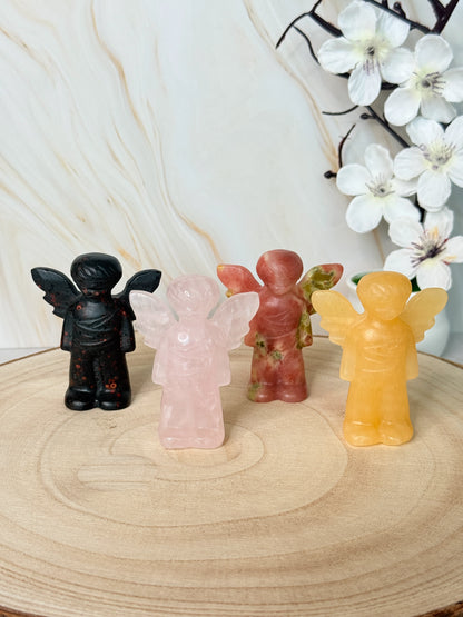 Crystal Guardian Angel Carving | Protection & Comfort | Choose Your Stone