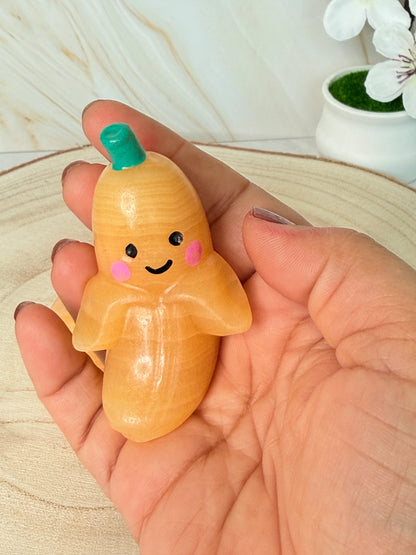Yellow Calcite Banana | Joy & Playfulness | Hand-Painted Crystal Carving