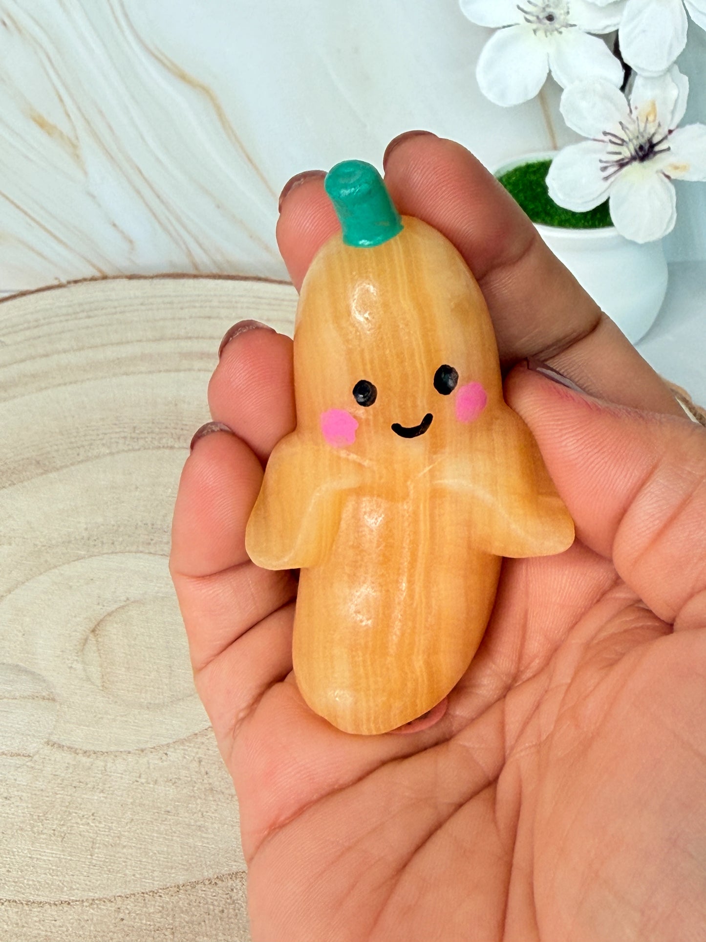 Yellow Calcite Banana | Joy & Playfulness | Hand-Painted Crystal Carving