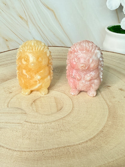 Crystal Hedgehog Carving | Yellow Calcite & Pink Opal | China