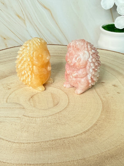 Crystal Hedgehog Carving | Yellow Calcite & Pink Opal | China