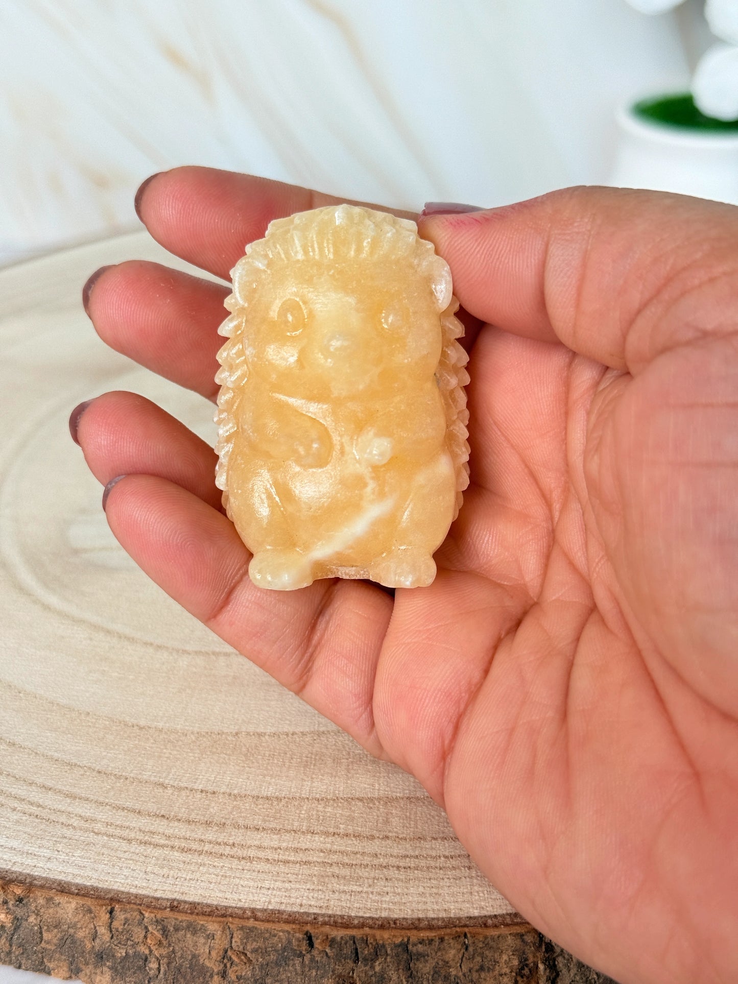 Crystal Hedgehog Carving | Yellow Calcite & Pink Opal | China