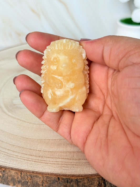 Crystal Hedgehog Carving | Yellow Calcite & Pink Opal | China