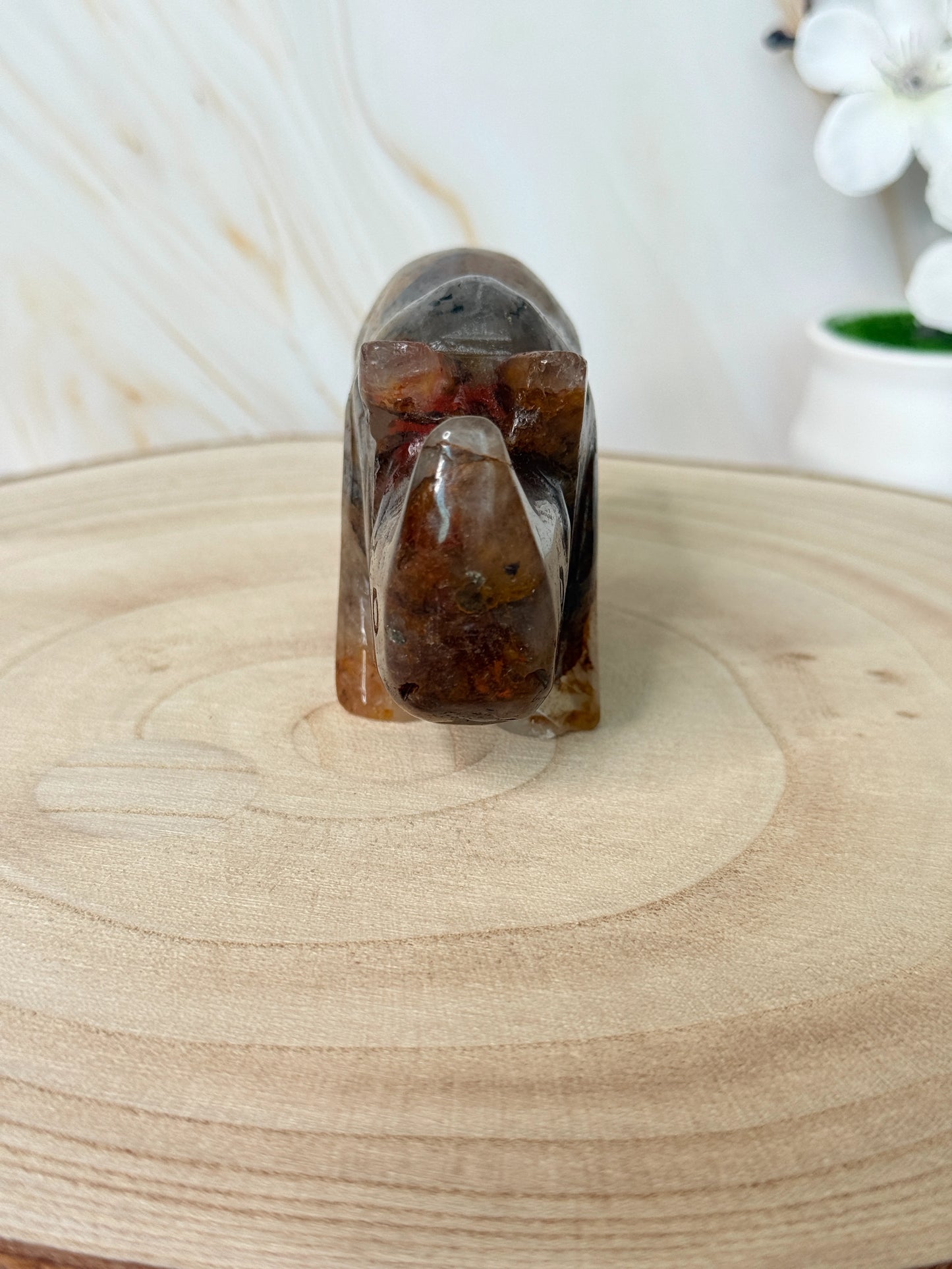 Crystal Rhino Carving | Golden Healer Quartz & African Bloodstone | China