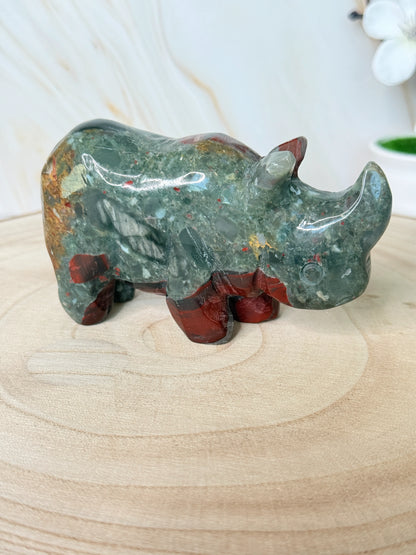 Crystal Rhino Carving | Golden Healer Quartz & African Bloodstone | China