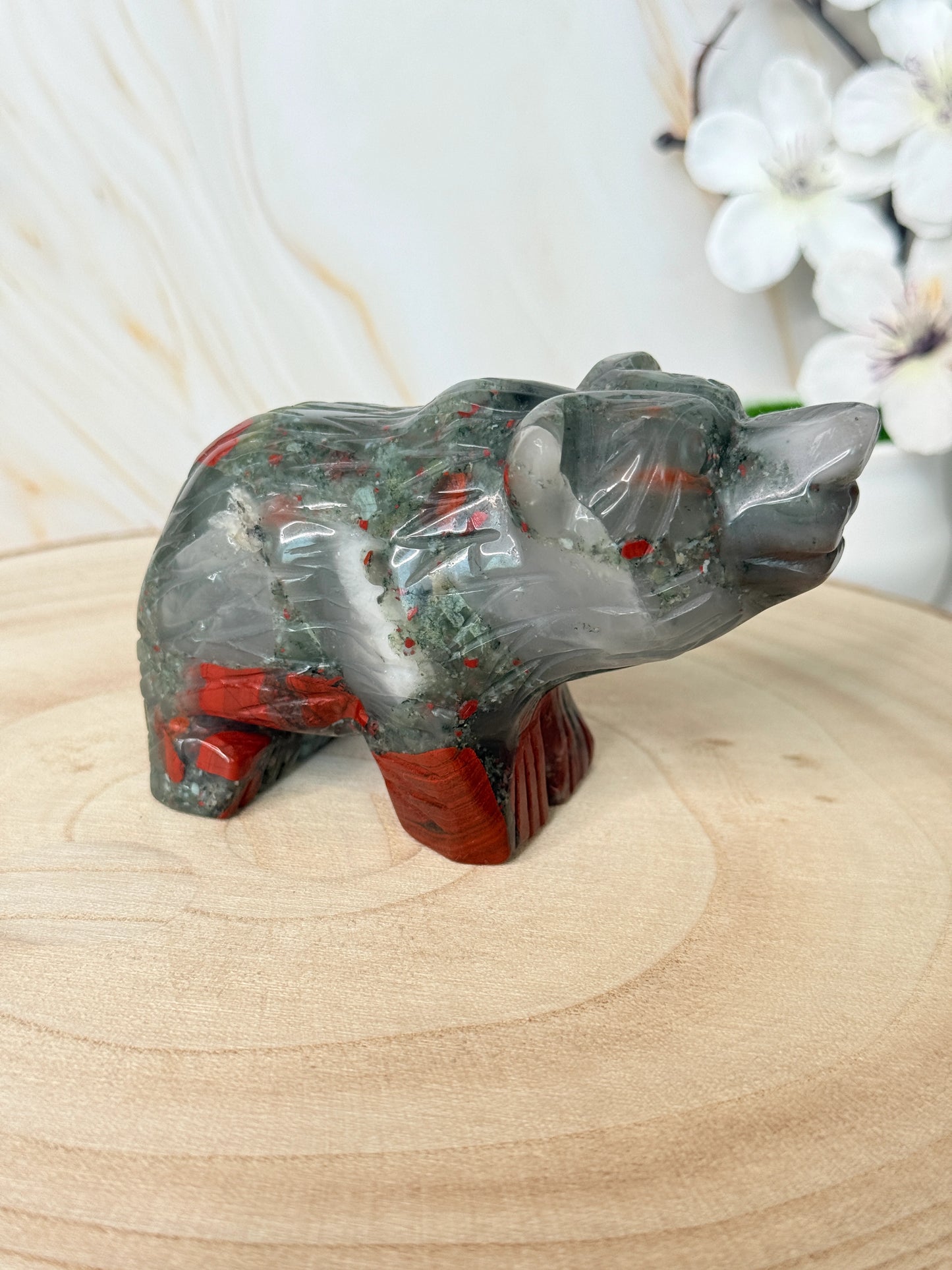 African Bloodstone Bear | Strength & Courage | Crystal Carving