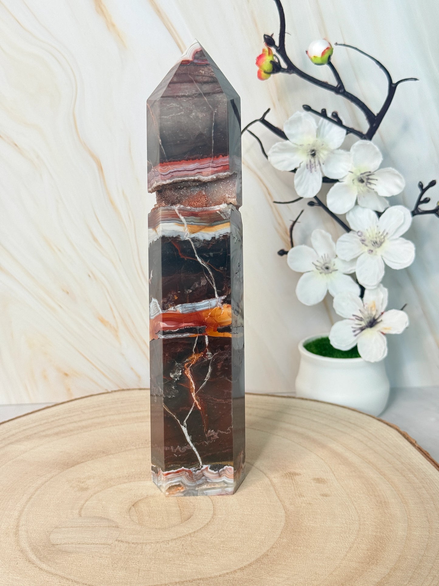 Red Mexico Lace Agate Crystal Tower | Strength & Grounding | Mexico