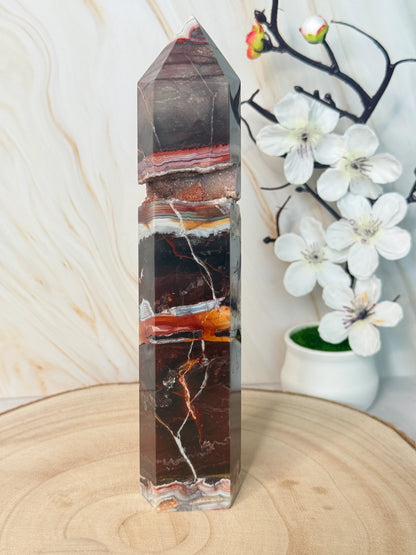 Red Mexico Lace Agate Crystal Tower | Strength & Grounding | Mexico