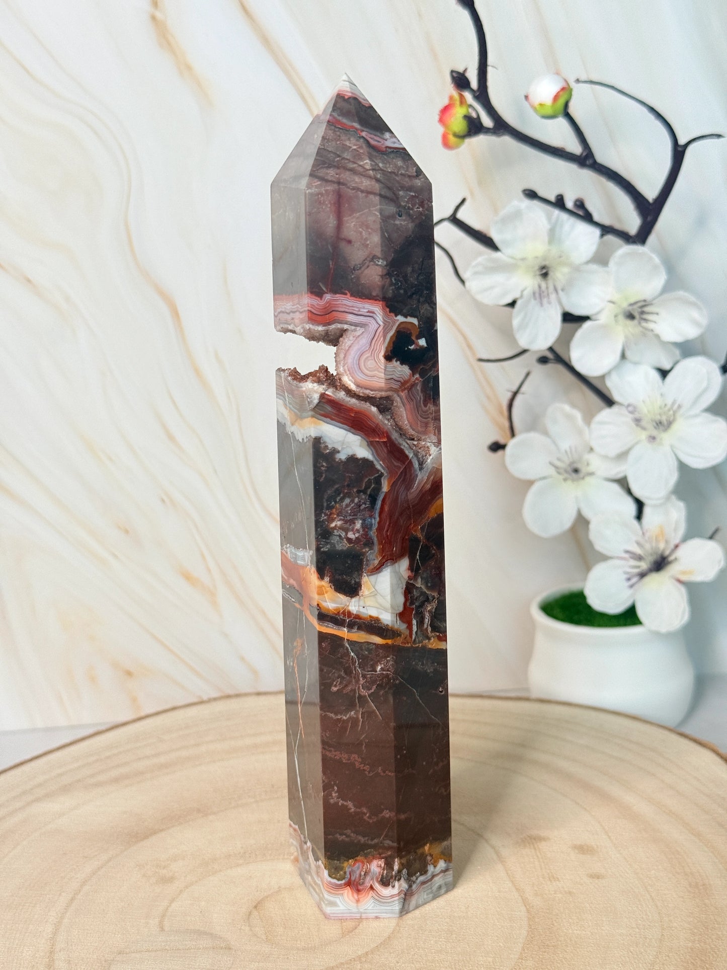 Red Mexico Lace Agate Crystal Tower | Strength & Grounding | Mexico