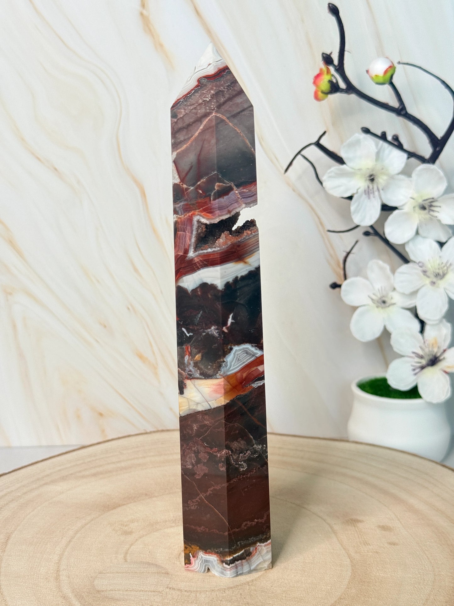 Red Mexico Lace Agate Crystal Tower | Strength & Grounding | Mexico