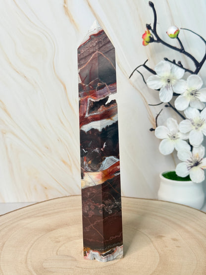 Red Mexico Lace Agate Crystal Tower | Strength & Grounding | Mexico