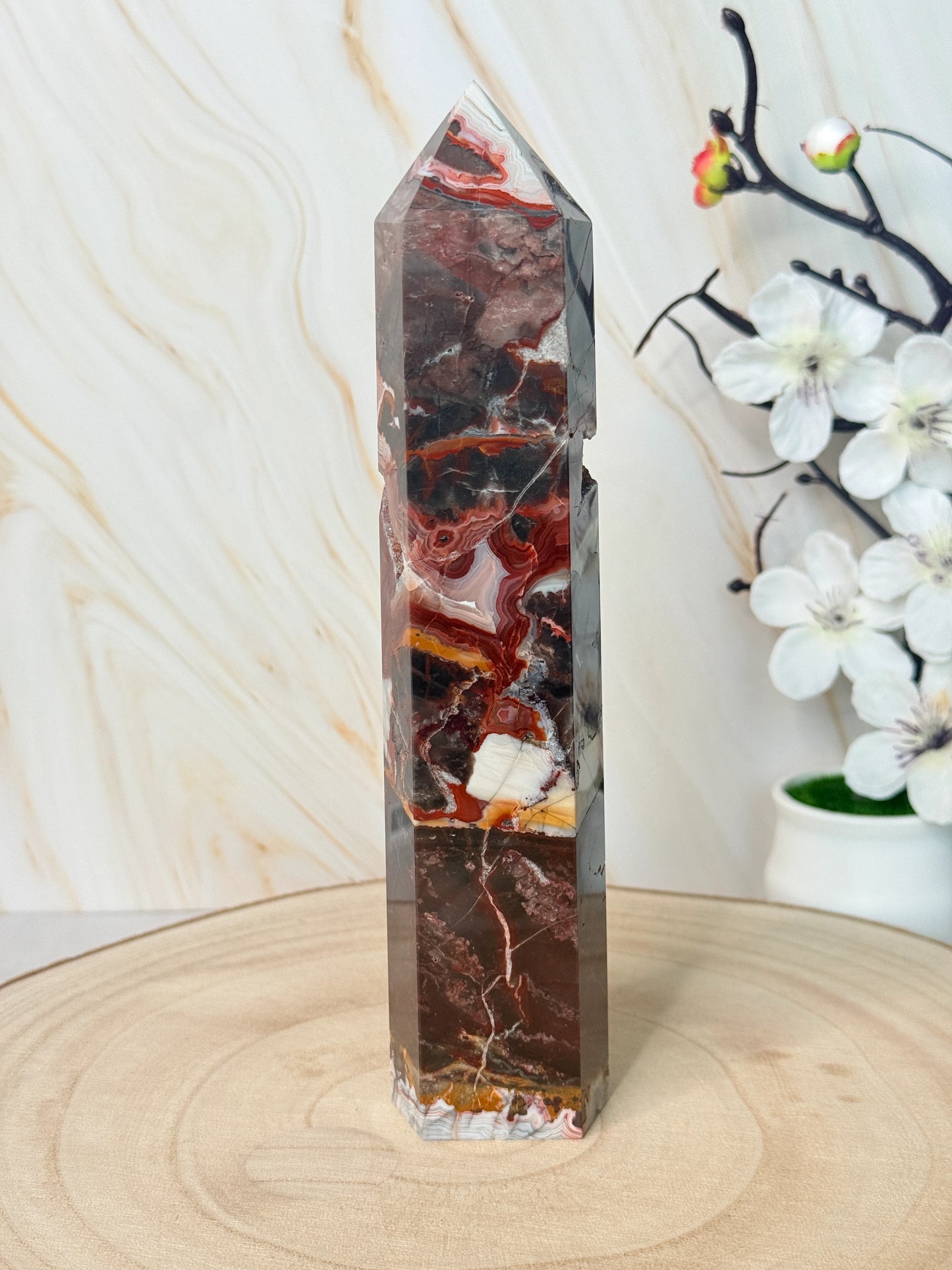 Red Mexico Lace Agate Crystal Tower | Strength & Grounding | Mexico