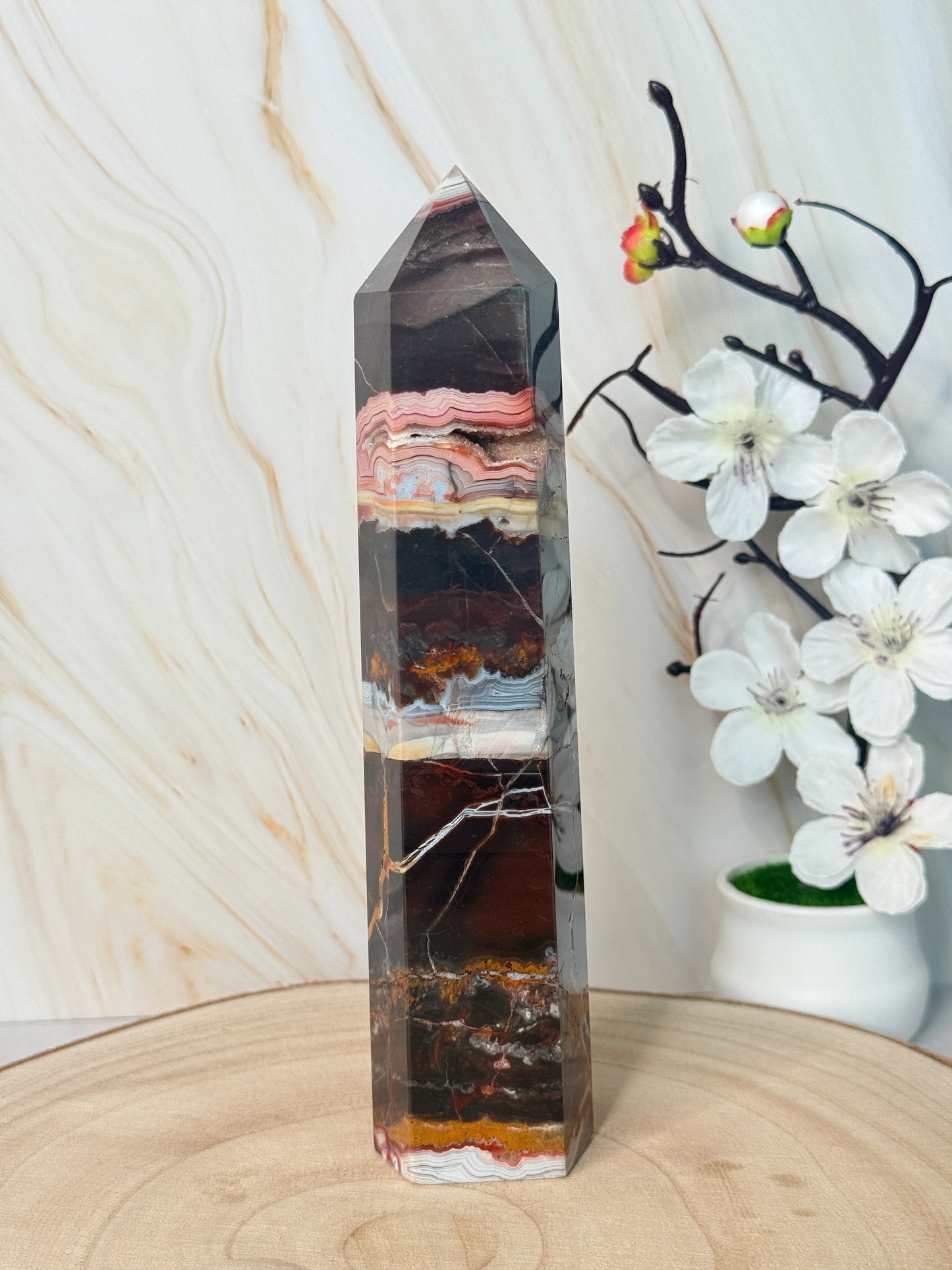 Red Mexico Lace Agate Crystal Tower | Strength & Grounding | Mexico