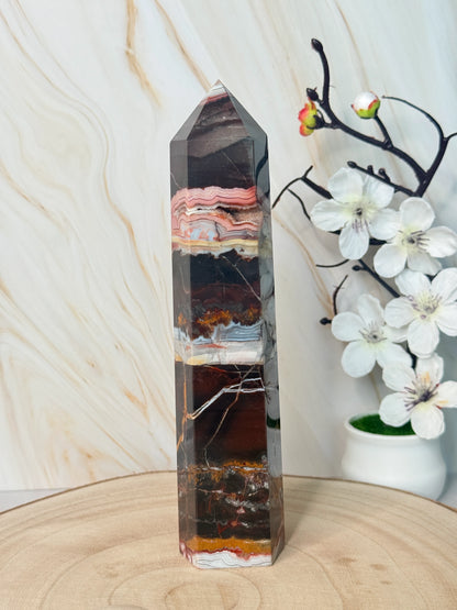 Red Mexico Lace Agate Crystal Tower | Strength & Grounding | Mexico