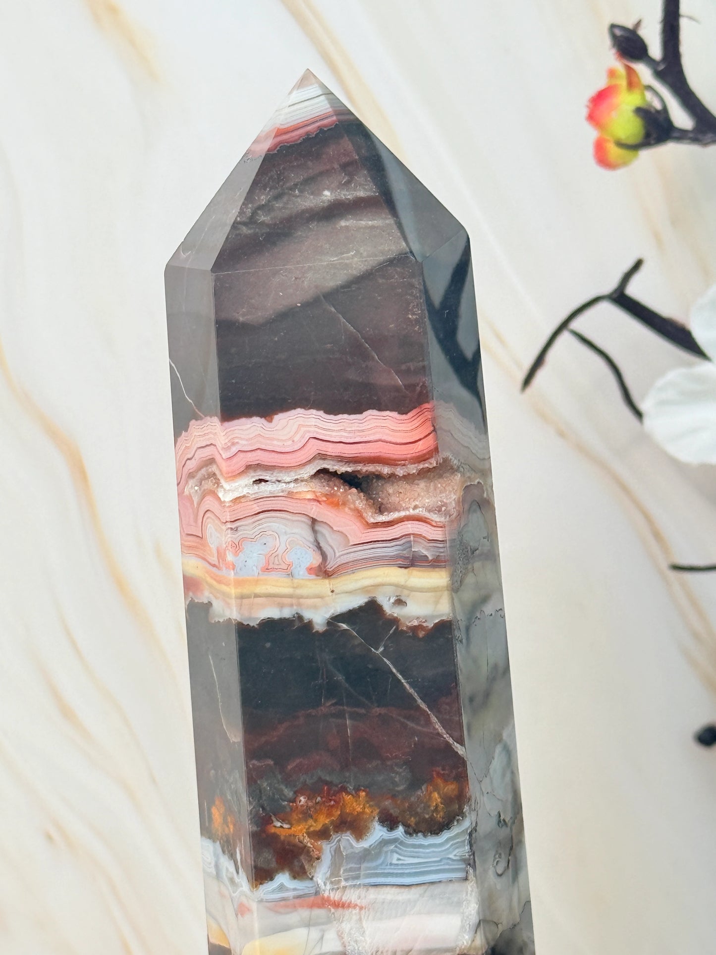 Red Mexico Lace Agate Crystal Tower | Strength & Grounding | Mexico