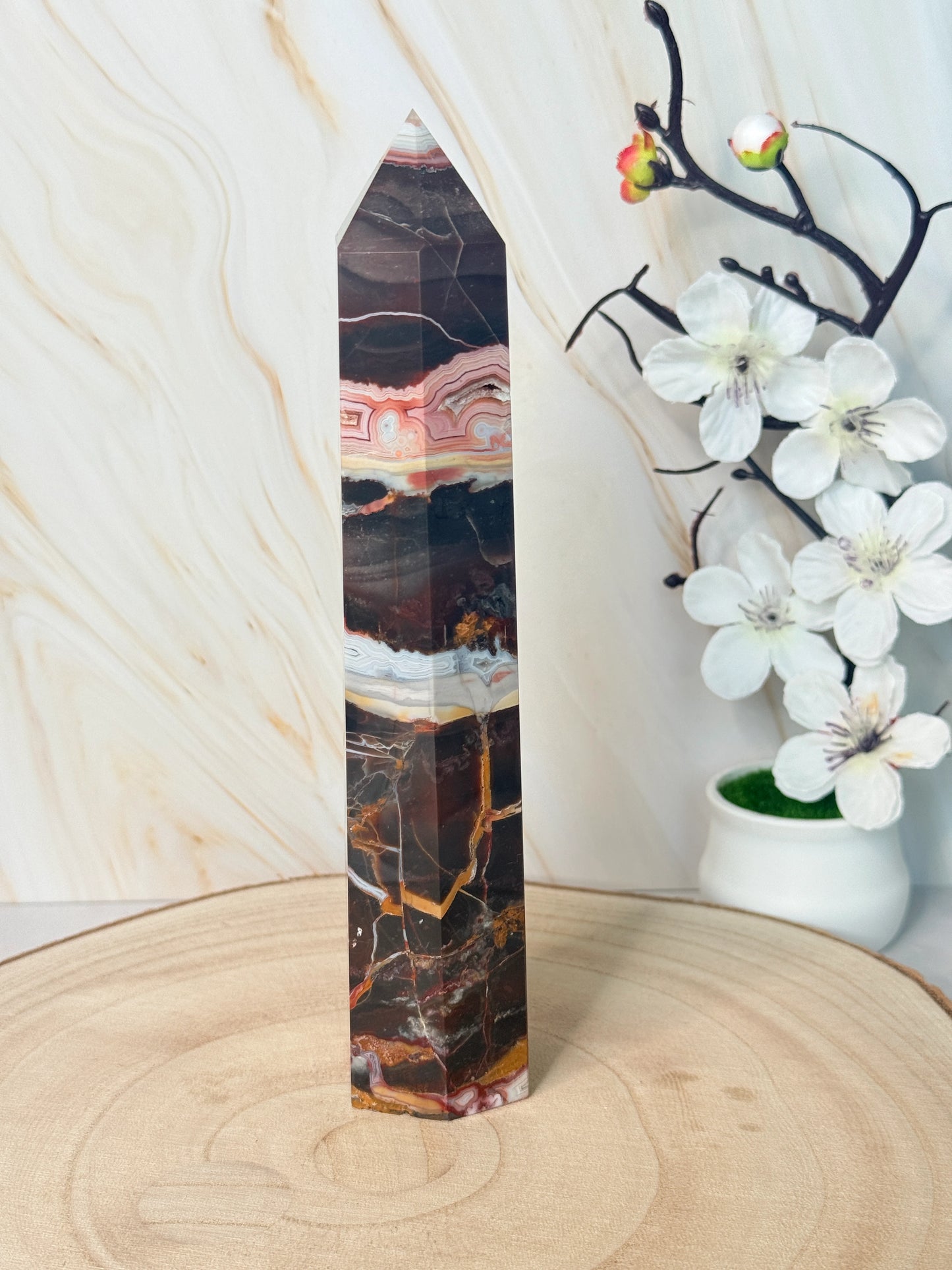 Red Mexico Lace Agate Crystal Tower | Strength & Grounding | Mexico