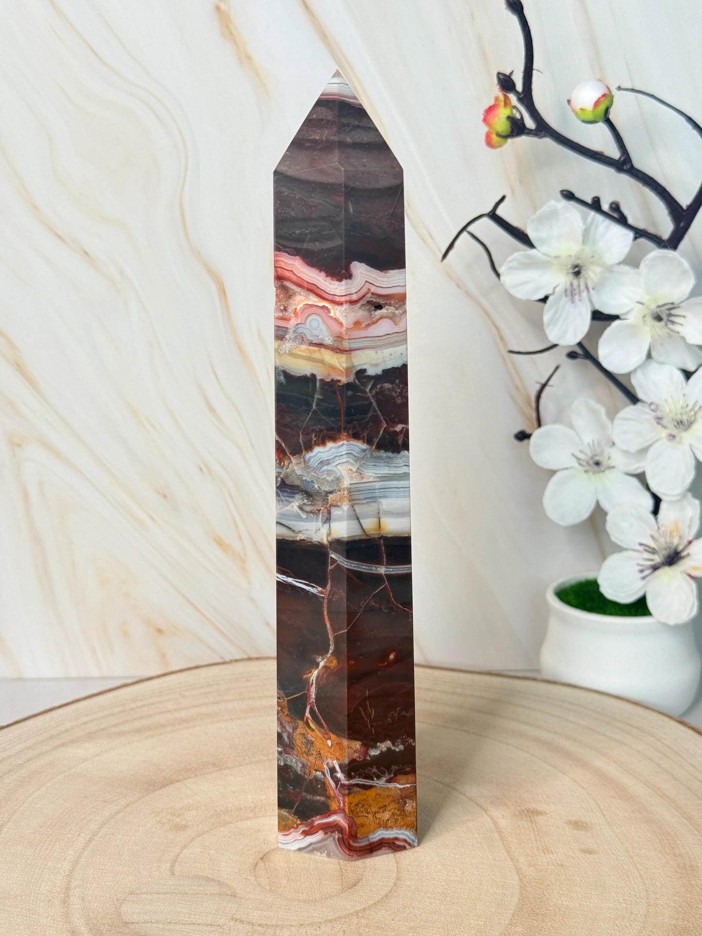 Red Mexico Lace Agate Crystal Tower | Strength & Grounding | Mexico