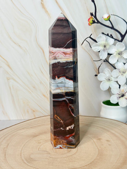 Red Mexico Lace Agate Crystal Tower | Strength & Grounding | Mexico