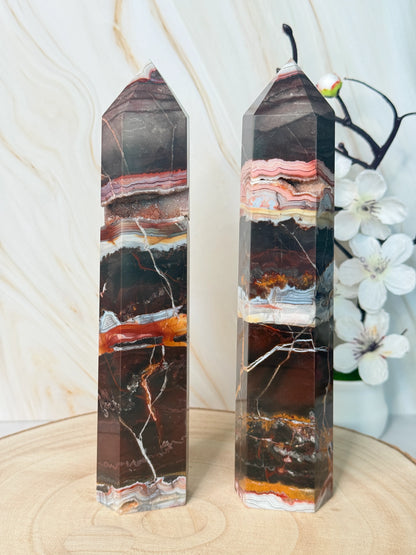 Red Mexico Lace Agate Crystal Tower | Strength & Grounding | Mexico